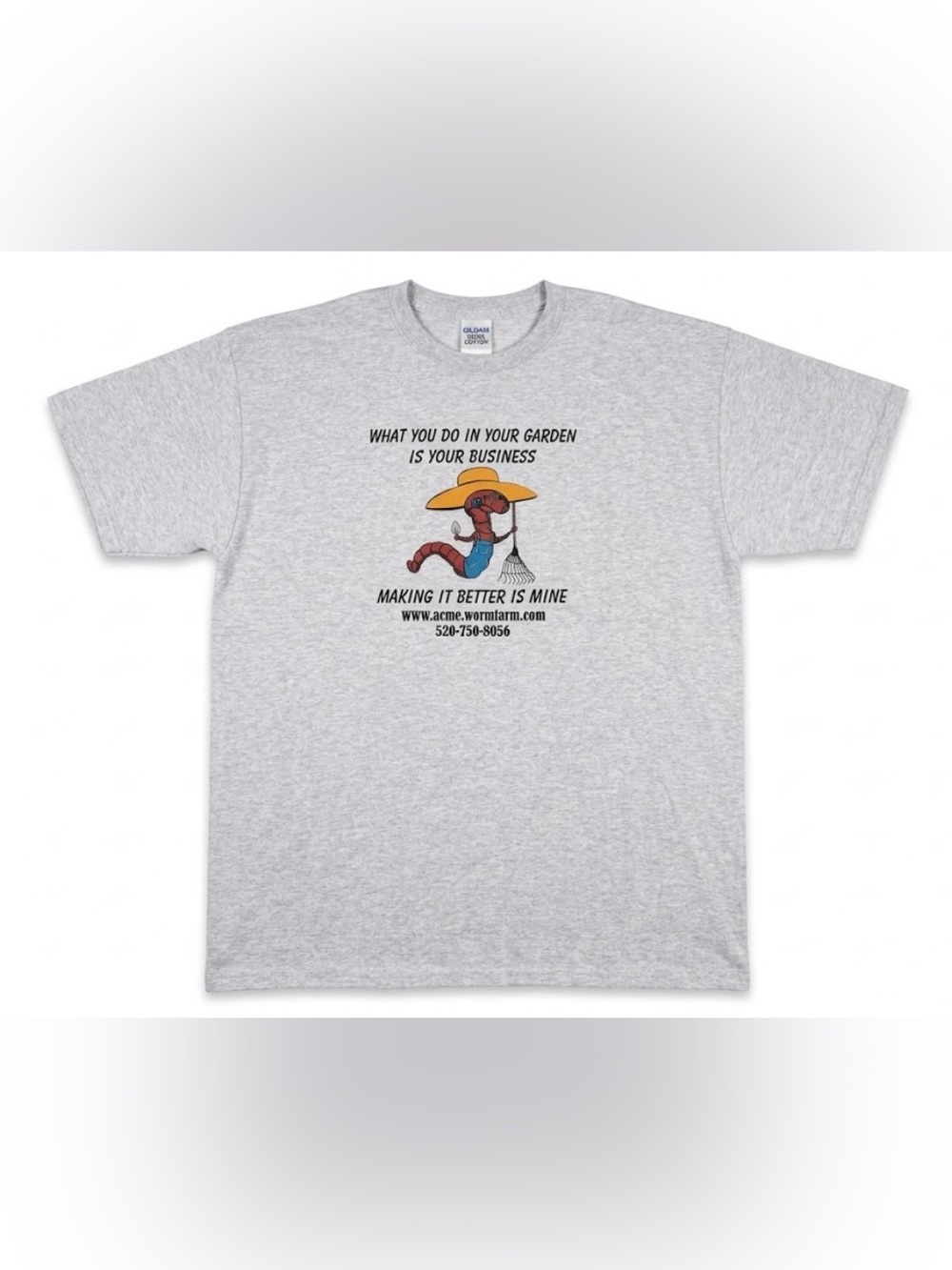 Vintage Acme Worm Farm T Shirt Size XL Gray Gardening Mascot Graphic Gildan Tee